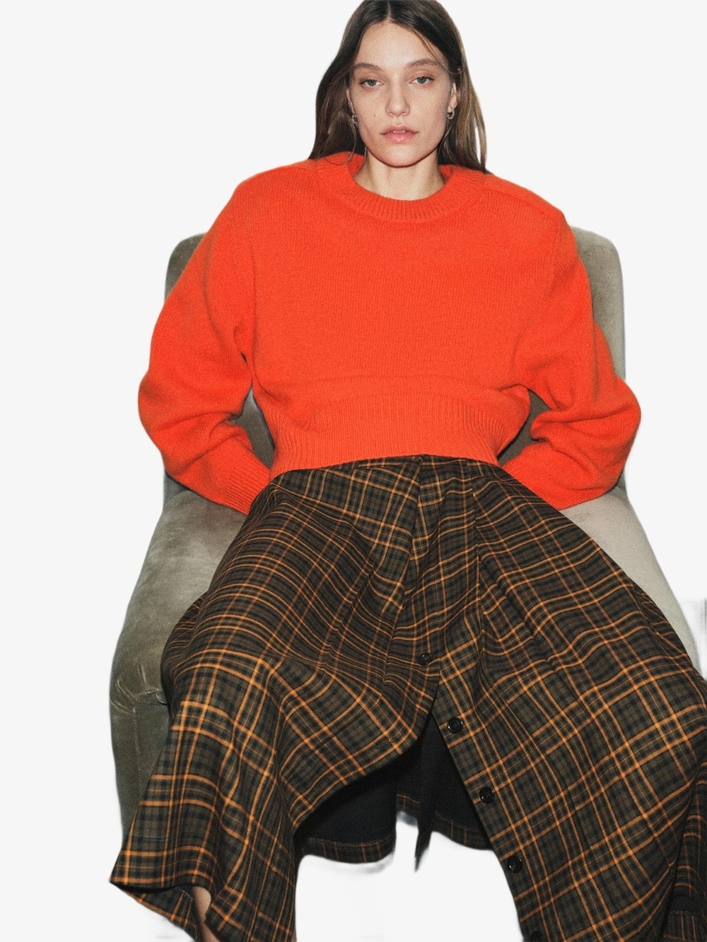 Zara ZW COLLECTION CHECK MIDI SKIRT - Picture 2 of 8